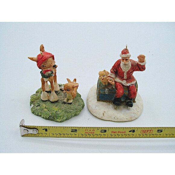 Vintage Ceramic Pottery Holiday Ornaments Santa & Rudolph Reindeer Christmas 3x2 - Picture 11 of 11